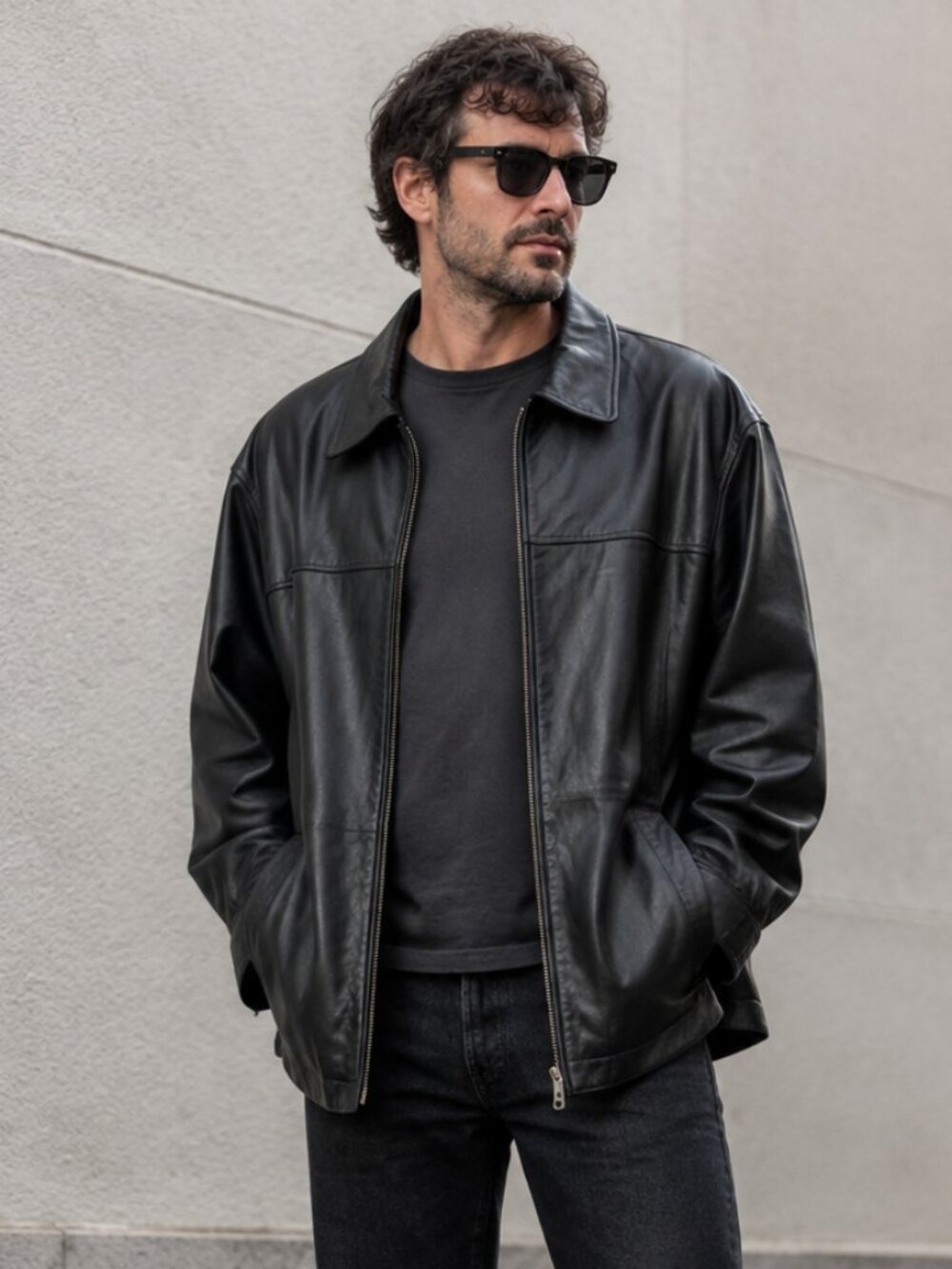 Vintage Black Leather Jacket XXL Streetwear Grunge Moto Y2K